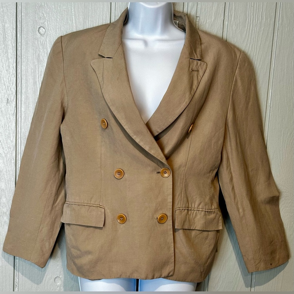 Taylor Tan Linen Women’s Double-Breasted Blazer
